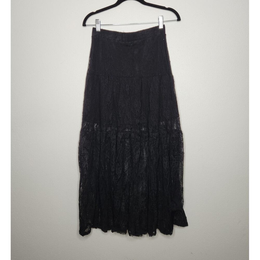 Y2k Kiva Maxi Black Lace Skirt Sheer Goth Emo Punk Fairy Whimsy Medium - Picture 7 of 7